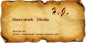 Havranek Jónás névjegykártya